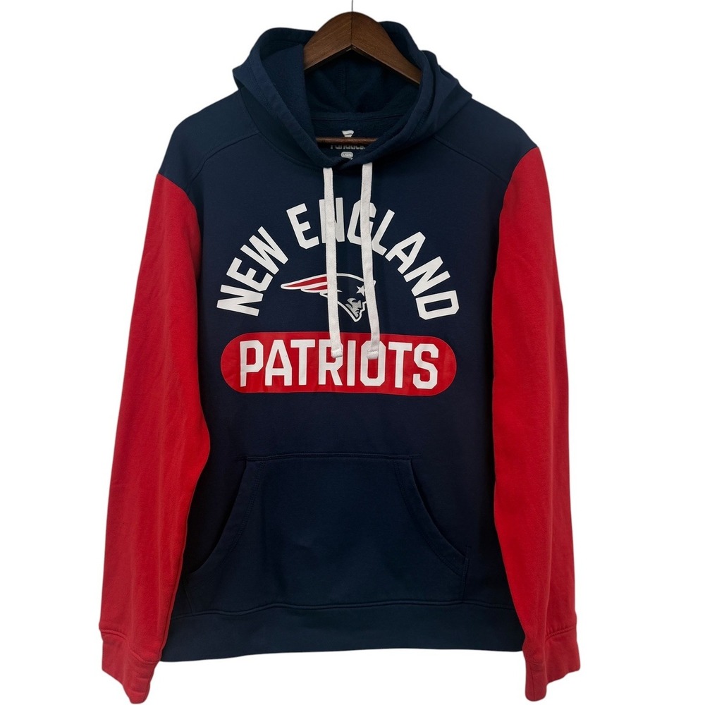 New England Patriots Hoodie Mens L Fanatics NFL Pullover Navy Red‎ Sweatshirt